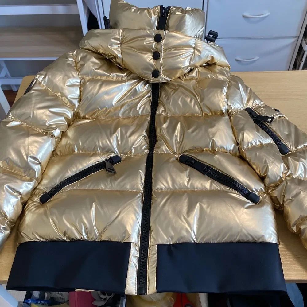 🛍️SAM New York Womans Bungalow Down Puffer Jacket Coat Size M Gold Hooded - Picture 15 of 16